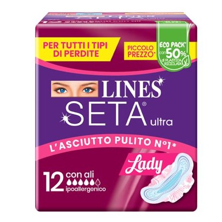 Lines Seta Ultra Lady assorbenti con ali per tutti i tipi di perdite 12 pezzi