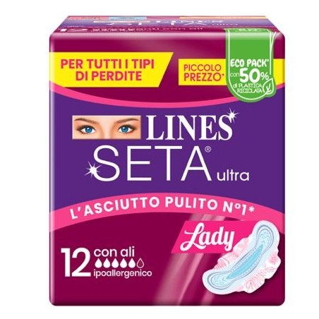 Lines Seta Ultra Lady assorbenti con ali per tutti i tipi di perdite 12 pezzi Lines Seta Ultra Lady assorbenti con ali per tutti i tipi di perdite 12 pezzi