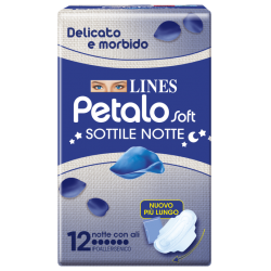 Lines Petalo Soft Sottile Notte assorbente ipoallergenico con ali 12 pezzi