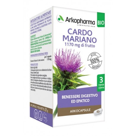 Arkofarm Cardo Mariano integratore per una buona funzionalità del fegato 45 capsule bio