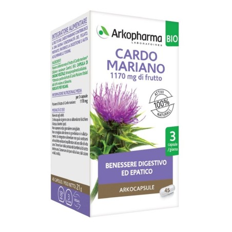 Arkofarm Cardo Mariano integratore per una buona funzionalità del fegato 45 capsule bio Arkofarm Cardo Mariano integratore per una buona funzionalità del fegato 45 capsule bio