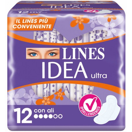 Lines Idea Ultra Assorbente giorno ipoallergenico con ali 12 pezzi