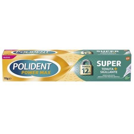 Polident Power Max Super Tenuta+sigillante Menta Delicata adesivo protesi dentale 70 g Polident Power Max Super Tenuta+sigillante Menta Delicata adesivo protesi dentale 70 g