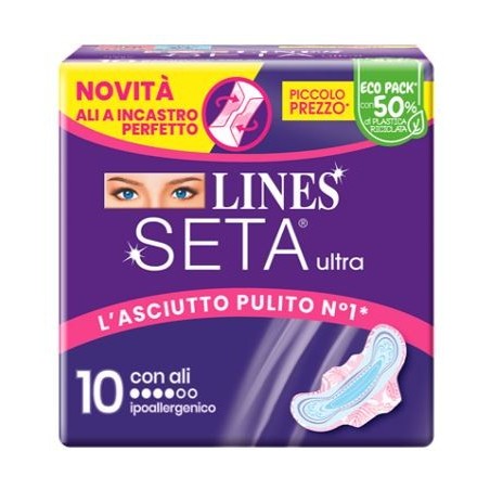 Lines Seta Ultra Assorbenti ipoallergenici con ali 10 pezzi Lines Seta Ultra Assorbenti ipoallergenici con ali 10 pezzi