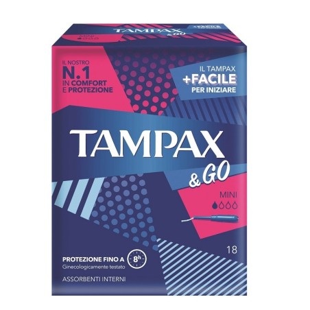 Tampax & Go Mini tampone con applicatore in plastica flusso leggero 18 pezzi Tampax & Go Mini tampone con applicatore in plastica flusso leggero 18 pezzi
