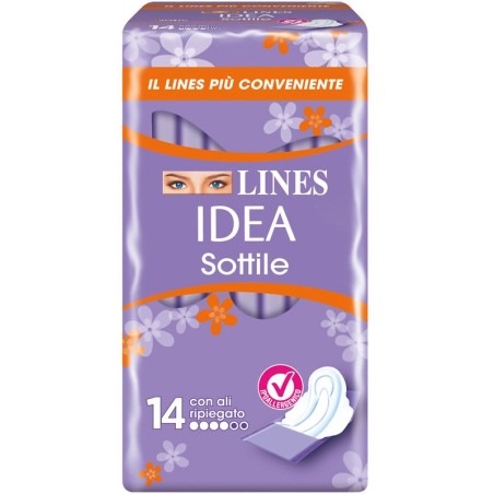 Lines Idea Assorbente ipoallergenico sottile giorno con ali 14 pezzi Lines Idea Assorbente ipoallergenico sottile giorno con ali 14 pezzi