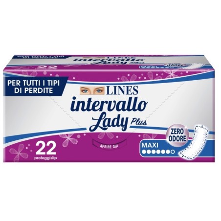 Lines Intervallo Lady Plus Maxi per tutti i tipi di perdite zero odore 22 proteggislip Lines Intervallo Lady Plus Maxi per tutti i tipi di perdite zero odore 22 proteggislip