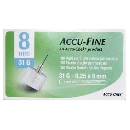 Accu-Check Accu-Fine ago per penna da insulina gauge 31 x 8 mm 100 pezzi Accu-Check Accu-Fine ago per penna da insulina gauge 31 x 8 mm 100 pezzi