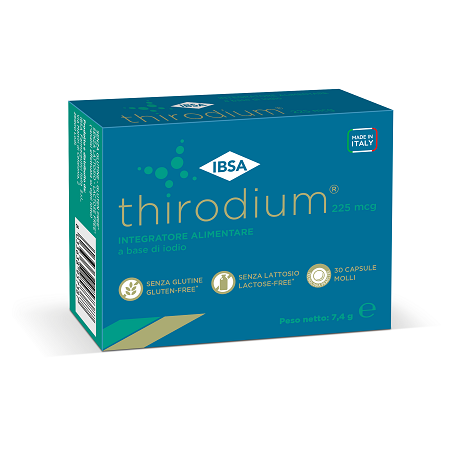 Ibsa Thirodium 225 mcg integratore a base di iodio 30 capsule molli Ibsa Thirodium 225 mcg integratore a base di iodio 30 capsule molli