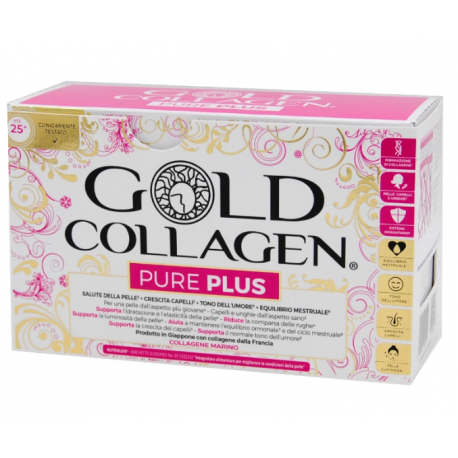 Gold Collagen Pure Plus - Integratore Antiossidante al Collagene per Pelle, Capelli e Unghie 10 Flaconi da 5ml