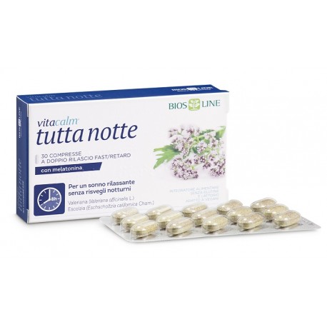 Bios Line VitaCalm Tutta Notte Integratore con Melatonina per un sonno rilassante 30 compresse