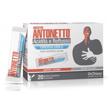 Digestivo Antonetto Acidità e reflusso orosolubile doppia azione rapido sollievo 20 bustine