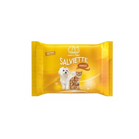 Amici & Felici Salviette pocket alla vaniglia detergenti per igiene del pelo di cani e gatti 15 pezzi