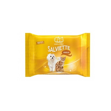 Amici & Felici Salviette pocket alla vaniglia detergenti per igiene del pelo di cani e gatti 15 pezzi
