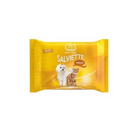 Amici & Felici Salviette pocket alla vaniglia detergenti per igiene del pelo di cani e gatti 15 pezzi Amici & Felici Salviette pocket alla vaniglia detergenti per igiene del pelo di cani e gatti 15 pezzi