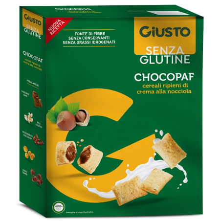 Giusto Senza Glutine Chocopaf Cereali ripieni di crema alla nocciola 300 g Giusto Senza Glutine Chocopaf Cereali ripieni di crema alla nocciola 300 g
