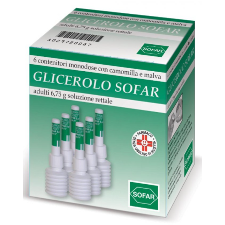 GLICEROLO (SOFAR)*AD 6 contenitori monodose 6,75 g soluz rett con camomilla e malva GLICEROLO (SOFAR)*AD 6 contenitori monodose 6,75 g soluz rett con camomilla e malva
