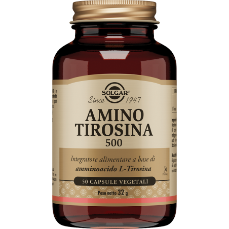 Solgar Amino Tirosina 500 integratore tonico 50 capsule vegetali Solgar Amino Tirosina 500 integratore tonico 50 capsule vegetali