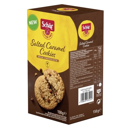 Schar Salted Caramel Cookies biscotti senza glutine latte cioccolato e caramello 150 g Schar Salted Caramel Cookies biscotti senza glutine latte cioccolato e caramello 150 g