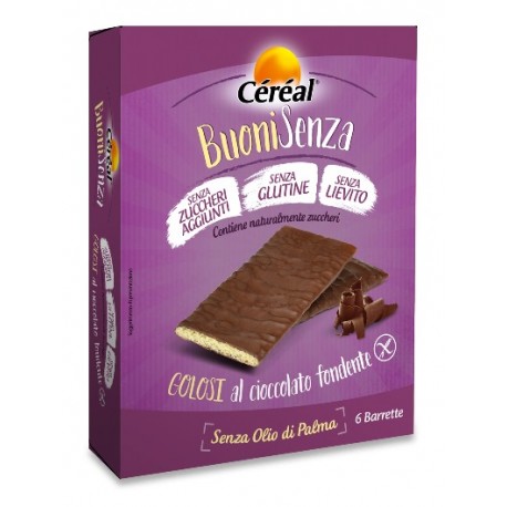 Céréal BuoniSenza Golosi snack al cioccolato fondente senza zuccheri glutine lievito 6 pezzi