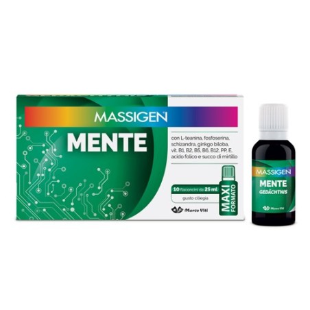 Massigen Mente integratore per benessere mentale 10 flaconi da 25 ml Massigen Mente integratore per benessere mentale 10 flaconi da 25 ml