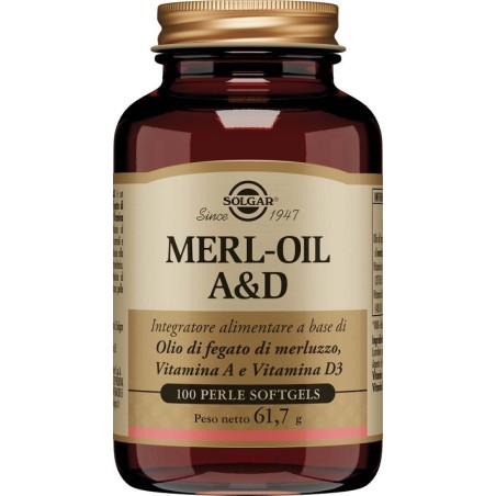 Solgar Merl Oil A&D integratore per ossa e denti 100 perle softgel Solgar Merl Oil A&D integratore per ossa e denti 100 perle softgel