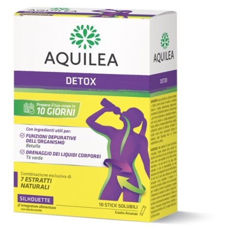 Aquilea Detox integratore depurativo drenante gusto ananas 10 stick Aquilea Detox integratore depurativo drenante gusto ananas 10 stick