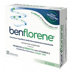 Benflorene integratore di prebiotici e probiotici con vitamina D 10 stick orosolubili