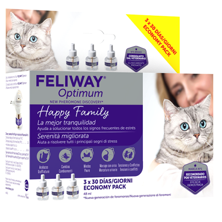 Feliway Optimum Refill per diffusore di feromoni felini antistress 3 x 48 ml Feliway Optimum Refill per diffusore di feromoni felini antistress 3 x 48 ml