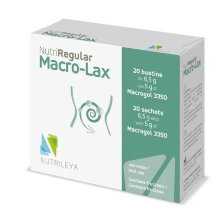 Nutriregular Macro Lax Nutrileia integratore per intestino pigro e costipazione 20 bustine Nutriregular Macro Lax Nutrileia integratore per intestino pigro e costipazione 20 bustine