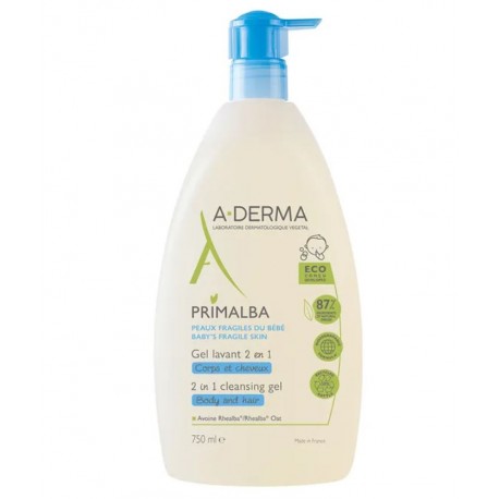 A-Derma Primalba Gel Lavante 2 in 1 corpo e capelli pelle fragile dei bambini 750 ml