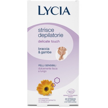 Lycia Delicate Touch Strisce depilatorie per braccia e gambe pelli delicate 20 pezzi + 2 salviettine