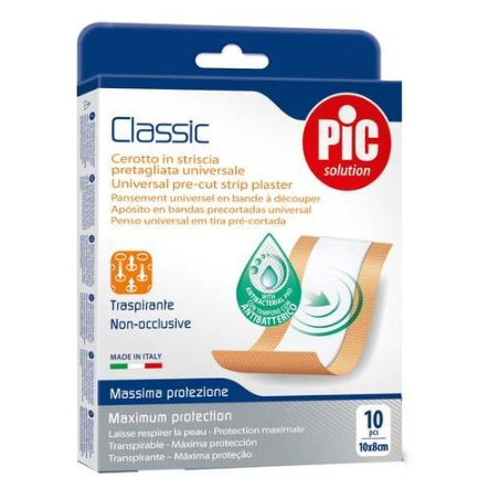 Pic Cerotto Classic Antibatterico Striscia 10x8 cm - 10 Pezzi Pic Cerotto Classic Antibatterico Striscia 10x8 cm - 10 Pezzi