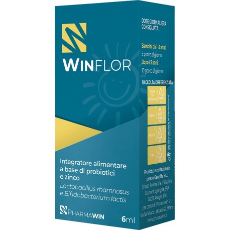 Pharmawin Winflor integratore con probiotici e zinco per sistema immunitario 6 ml