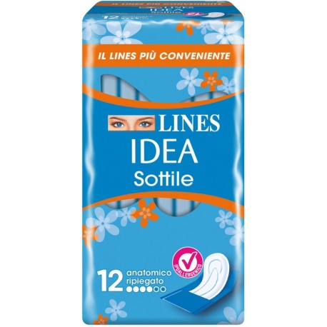 Lines Idea Sottili Assorbente esterno anatomico ipoallergenico ripiegato con ali 12 pezzi