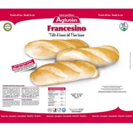 Agluten Il Francesino pane bianco senza glutine morbidissimo 225 g Agluten Il Francesino pane bianco senza glutine morbidissimo 225 g