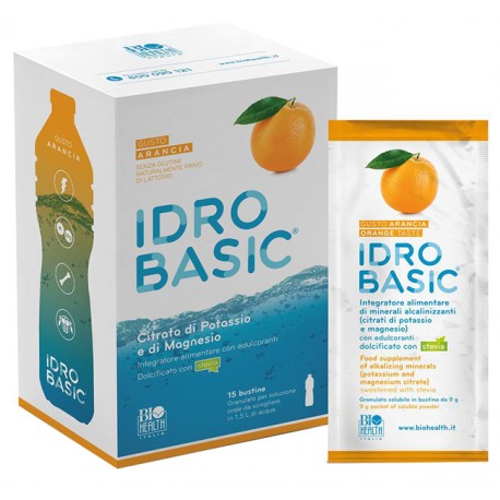 Idrobasic Arancia integratore per metabolismo elettrolitico e funzione muscolare e ossea 15 buste