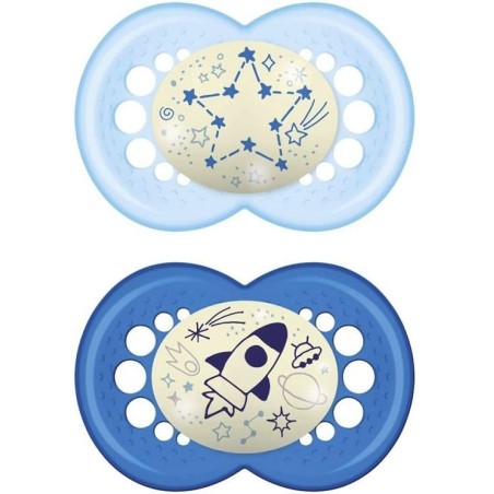 Mam Night Succhietto in silicone 6+ mesi si illumina al buio 2 pezzi blu Mam Night Succhietto in silicone 6+ mesi si illumina al buio 2 pezzi blu