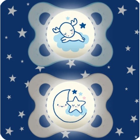 Mam Night Succhietto 2-6 mesi in silicone colore neutro fosforescenti 2 pezzi Mam Night Succhietto 2-6 mesi in silicone colore neutro fosforescenti 2 pezzi