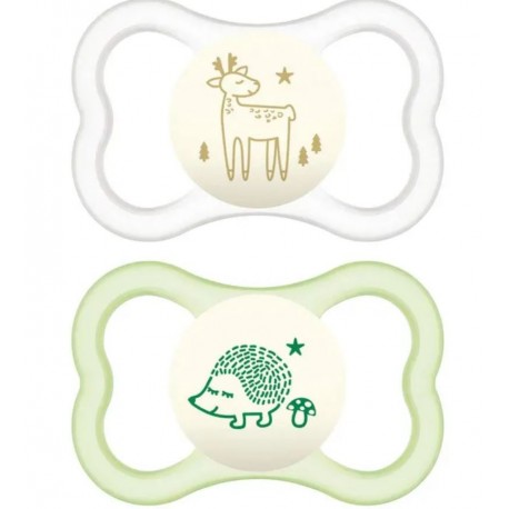 Mam Air Night Succhietto 6+ mesi in silicone luminoso colore neutro 2 pezzi