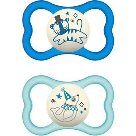 Mam Air Night Nostalgic Circus succhietto In Silicone 6M+ 2 pezzi blu Mam Air Night Nostalgic Circus succhietto In Silicone 6M+ 2 pezzi blu