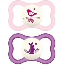 Mam Air Night 6 Mesi succhietto luminoso in silicone 2 pezzi rosa
