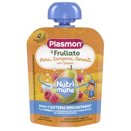 Plasmon il Frullato Pera Lamponi Cereali con Yogurt merenda per bambini con vitamina C 85 g
