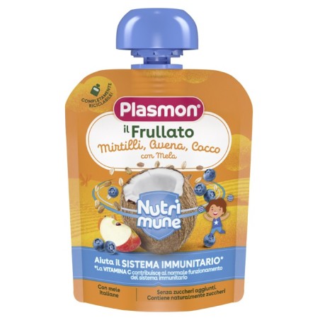 Plasmon Nutri Mune il Frullato Mirtilli, Avena, Cocco con Mela per bambini 85 g Plasmon Nutri Mune il Frullato Mirtilli, Avena, Cocco con Mela per bambini 85 g