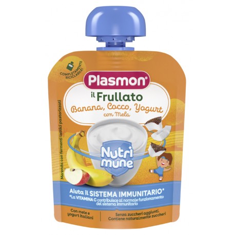 Plasmon Nutrimune il Frullato Banana, Cocco, Yogurt con Mela merenda per bambini 85 g
