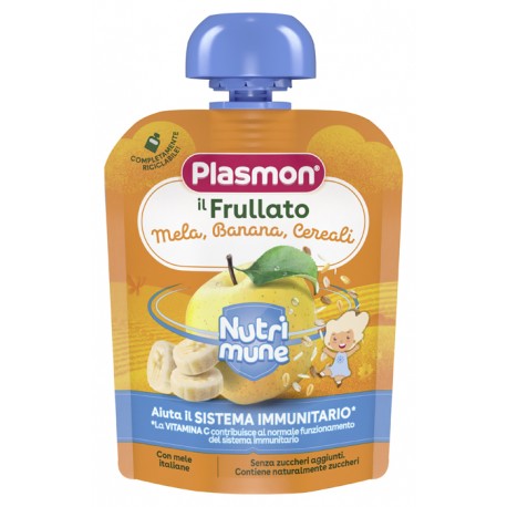 Plasmon Nutrimune il Frullato Mela, Banana, Cereali merenda pastorizzata per bambini 85 g