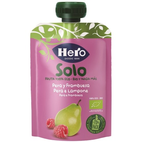 Hero Solo Frutta frullata 100% Pera e Lampone merenda per bambini 100 g Hero Solo Frutta frullata 100% Pera e Lampone merenda per bambini 100 g