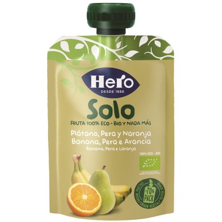 Hero Solo Frutta frullata 100% Banana, Pera e Arancia per bambini da 4 mesi 100 g Hero Solo Frutta frullata 100% Banana, Pera e Arancia per bambini da 4 mesi 100 g