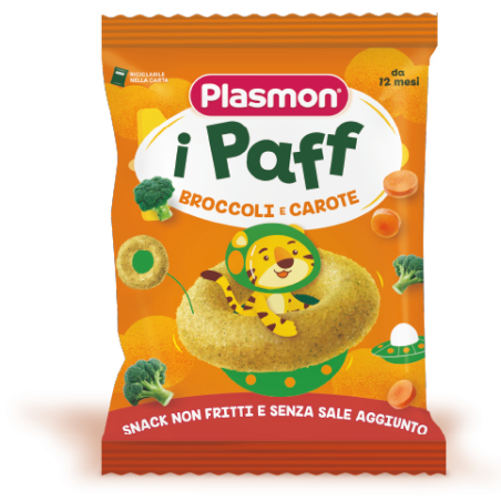 Plasmon Paff Anellini Broccoli Carota snack non fritti e senza sale aggiunto 15 g Plasmon Paff Anellini Broccoli Carota snack non fritti e senza sale aggiunto 15 g