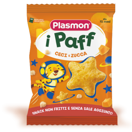 Plasmon Paff Stelline Ceci e Zucca snack non fritti senza sale aggiunto 15 g Plasmon Paff Stelline Ceci e Zucca snack non fritti senza sale aggiunto 15 g
